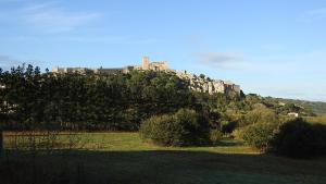 a castle on top of a hill with a field at Hospedaria Do Senhor da Pedra in Óbidos