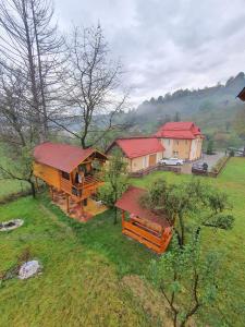 an aerial view of a house in a field at Domeniul Horj Casa din Deal Moisei in Moisei