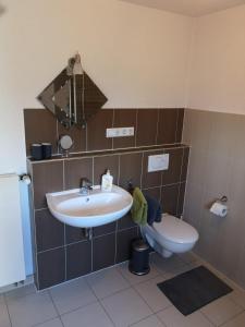 a bathroom with a sink and a toilet at LandLebenLeuter in Glochen