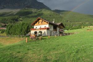 博爾米奧的住宿－Agriturismo San Gallo，绿色田野上山丘上的房屋