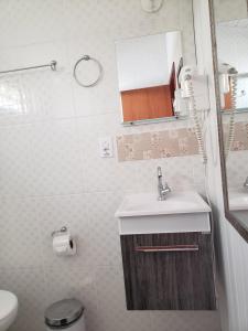 a bathroom with a sink and a toilet at Pousada Bem Te Vi Lumiar in Lumiar