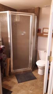 ein Badezimmer mit Dusche und Toilette in der Unterkunft Winterfell Inn - No Xtra Fees, Dog OK, King & Queen Suites in Arnold + 4 Fotos