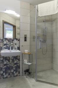 a bathroom with a shower and a sink at Hotel Grey Spa in Szklarska Poręba