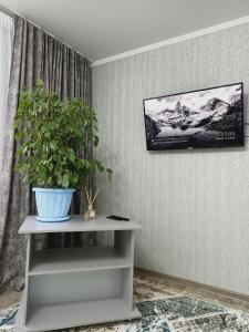 a potted plant sitting on a table in a room at ApartLux on Slavskogo 14 in Ustʼ-Kamenogorsk