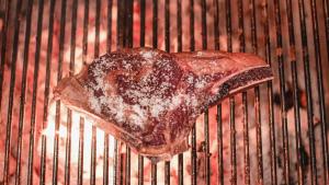a piece of meat is cooking on a grill at Zenit Convento San Martin in Donostia-San Sebastián