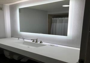 a bathroom with a sink and a large mirror at Crowne Plaza Chicago-Northbrook, an IHG Hotel in Northbrook