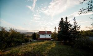 a small white house on a hill with trees at Villa Villekulla in Chukovezer