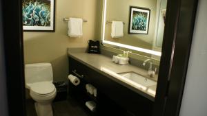 a bathroom with a sink and a toilet and a mirror at Holiday Inn Express Hollywood Walk of Fame by IHG in Los Angeles