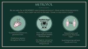 eine Reihe von Anzeichen und Symptomen von Metopudu mit Handillustrationen in der Unterkunft Hotel Metropol by Maier Privathotels in München