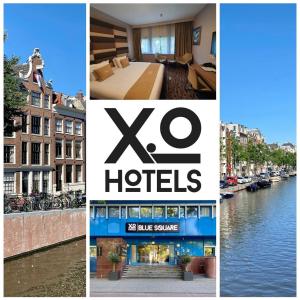 a collage of pictures of hotels and a river at XO Hotels Blue Square in Amsterdam