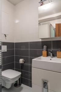a bathroom with a white toilet and a sink at TATRYSTAY Apartment Granit 104 in Tatranská Lomnica