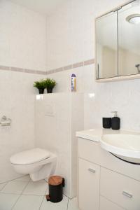 許爾斯霍斯特的住宿－Levenslust Hulshorst，白色的浴室设有卫生间和水槽。