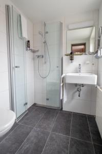 a bathroom with a shower and a sink and a toilet at Hotel Burg Abenberg in Abenberg