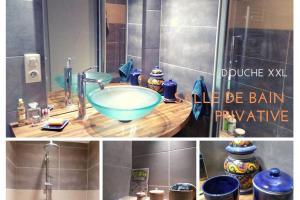 een badkamer met een wastafel en een douche bij Passage du Cygne in Blois