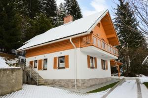 ein Haus mit Schnee auf dem Boden in der Unterkunft Cottage House Jakob in Cerklje na Gorenjskem