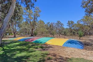 a park filled with lots of green and yellow umbrellas at Discovery Parks - Mildura, Buronga Riverside in Buronga