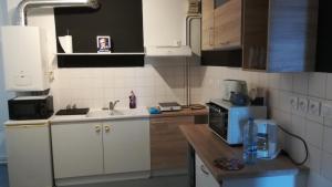 uma pequena cozinha com um lavatório e um micro-ondas em Le Logis des Dames em Sedan