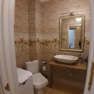 a bathroom with a sink and a toilet and a mirror at 36 жемчужина. Аркадия in Odesa