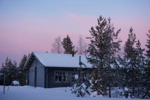 una casa con neve sul tetto e alberi di Lapin Lumilomat ad Äkäslompolo
