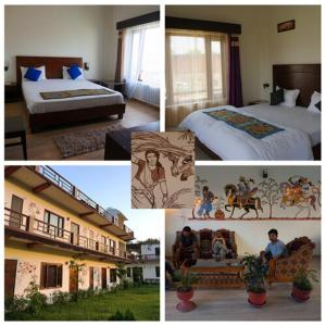 a collage of pictures of a hotel room at Hotel Ramayana Khajuraho in Khajurāho