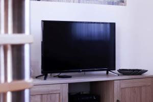TV de pantalla plana en la parte superior de un armario en Timber Apartment, en Bohinj