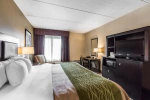 ワーナーロビンズにあるComfort Inn Warner Robins - Robins AFBの大型ベッド1台、薄型テレビが備わるホテルルームです。