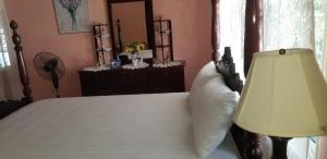 una camera da letto con un letto con una lampada e uno specchio di Eddie's Night Rest a Lucea