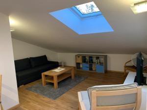 a living room with a couch and a skylight at Ferienwohnung Baselblick, Eimeldingen in Eimeldingen