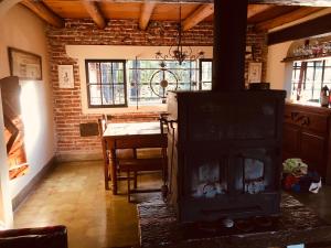 a kitchen with an old wood stove in a room at Cabaña Isla Paihuen in Tigre