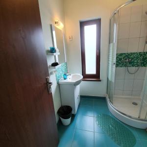 een badkamer met een toilet, een douche en een wastafel bij Sunny Family Vila Constanta in Constanţa