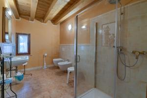 uma casa de banho com um chuveiro, um WC e um lavatório. em La Fonte degli Dei em Negrar
