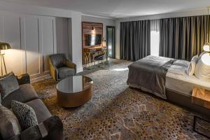 una camera d'albergo con letto, divano e tavolo di HOTEL BOUTIQUE DONNA ANNA a Timişoara