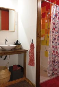 a bathroom with a sink and a shower at Les Billardes - le gite - Jura in Gizia +17 photos