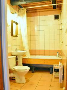 a bathroom with a toilet and a tub and a sink at Dom Gościnny Bogdany in Barczewo
