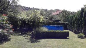 a garden with a table and some bushes and trees at Guest House Dimitrije in Niška Banja