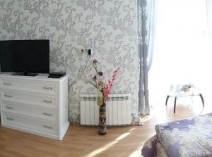 エッセントゥキにあるАпартаменты на улице Ленина 14Бのベッドルーム(テレビ付)、花瓶付きドレッサー