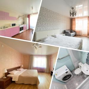 un collage de tres fotos de una habitación en Хочу Приехать на улице Чехова, en Vólogda