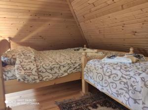 a room with two beds in a log cabin at Suncevica Apartmani in Arilje