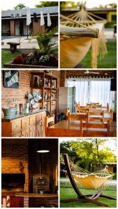 un collage de fotos con una hamaca y un restaurante en Cabañas Solar del Paso en Paso de la Patria