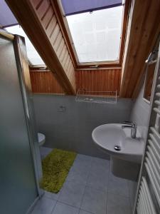 ein Badezimmer mit einem Waschbecken und einem Dachfenster in der Unterkunft Ubytovanie Gerlachov in Gerlachov