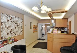 a hospital room with a counter and a kitchen at Papillon Apartment in Budapest