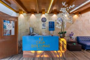 a reception area of a los angeles dog laws hotel at Casa Dos Lunas in Oaxaca City