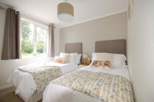 une chambre avec deux lits et une fenêtre dans l'établissement Hollicarrs - Woodland Lodge, à York