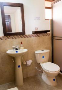 a bathroom with a toilet and a sink at Hotel Villa Sofia in Nobsa