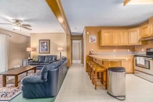 a kitchen and living room with couches and a table at Aurora in Thompsonville