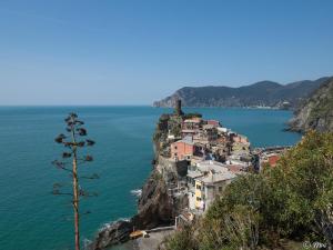 a small town on a cliff next to the water at Muin a Ventu Historical Tower in Vernazza
