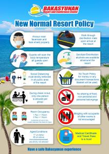 a poster for the new normal resort policy at Bakasyunan Resort and Conference Center - Zambales in Iba