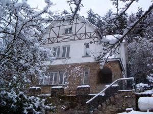 una casa está cubierta de nieve frente a ella en B&B Pittoresque, en Houffalize