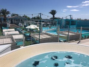 vistas a una piscina con animales en jaulas en Venus Star Resort - FKK Nudist Swingers - Only Couples en Maspalomas