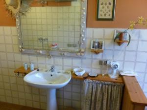 bagno con lavandino e specchio di B&B Casa Manuelli ad Alessandria